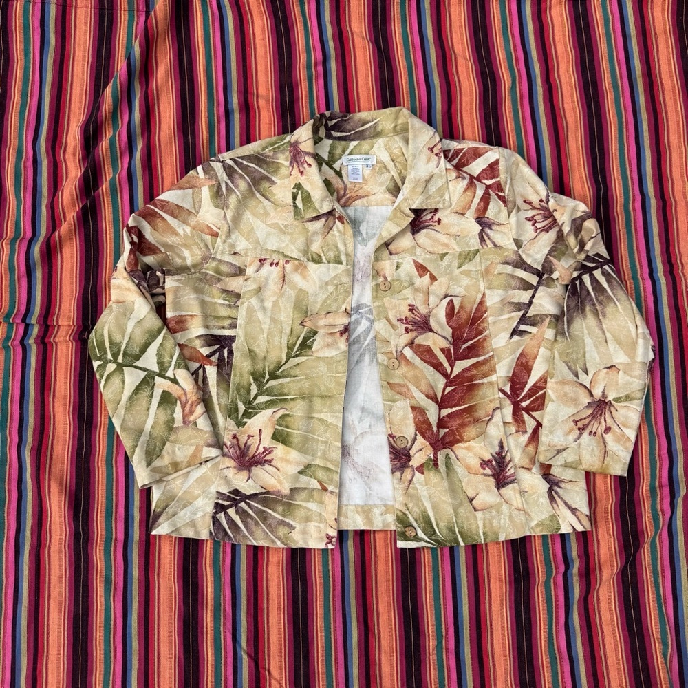Coldwater creek Tropical Leaf Print Jacket